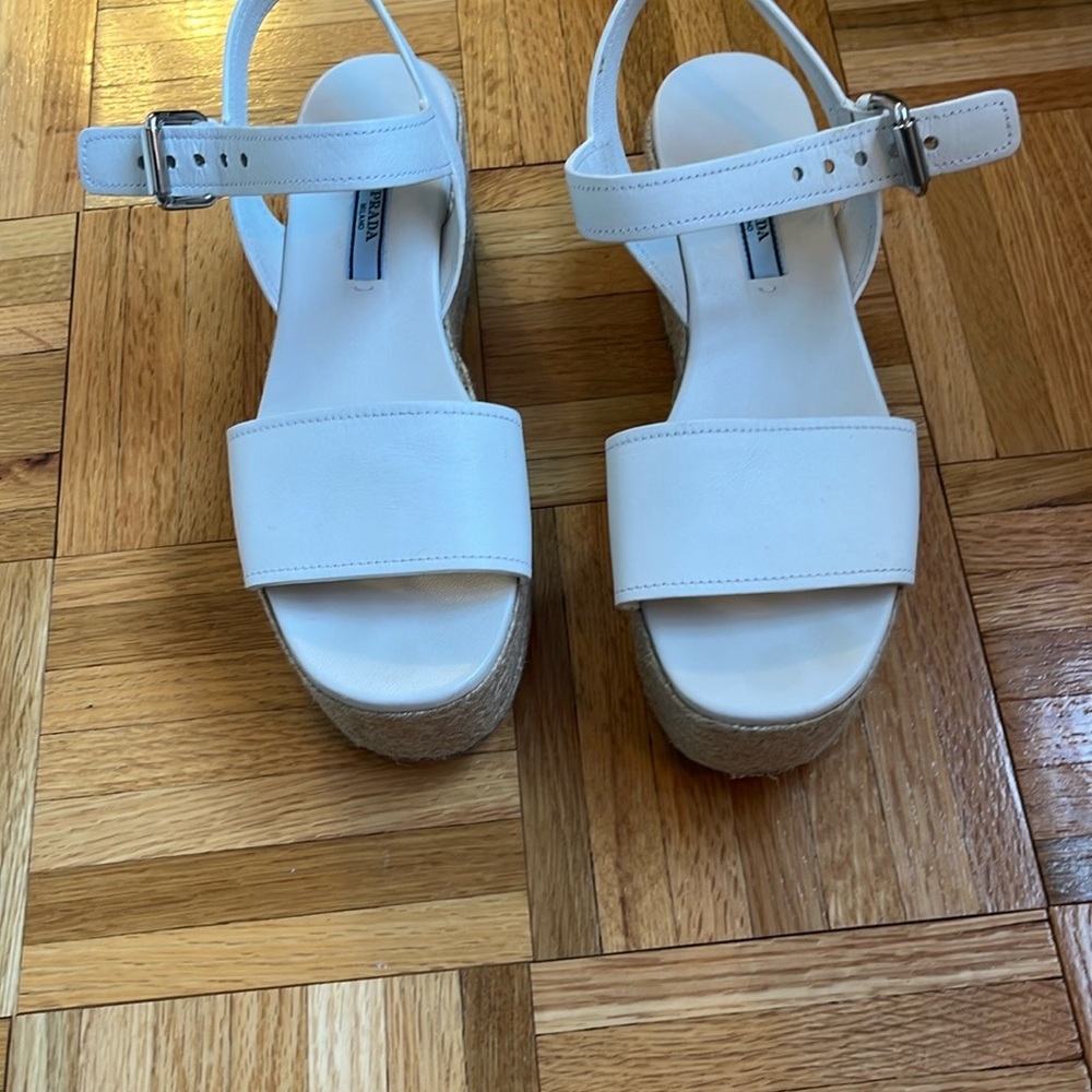 Prada White Espadrille Platform Sandals